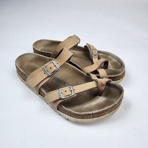 Birkenstock Mayari Women's Tan Brown Leather Soft Footbed Sandals Size 37‎